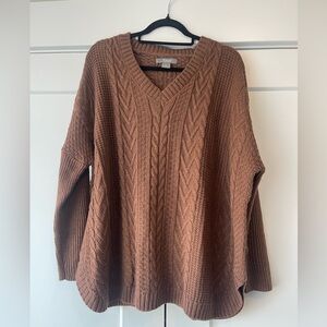 Natural Reflections Brown Cable Knit V-Neck Sweater | XL